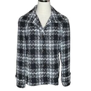 Chico’s Size 1 US 8 Timeless Contrast Luca Jacket Black and White Plaid Tweed